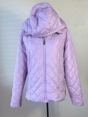 Columbia Women’s Quilted Jacket Lavender Hooded Fleece Lined Zip Coat Size XL